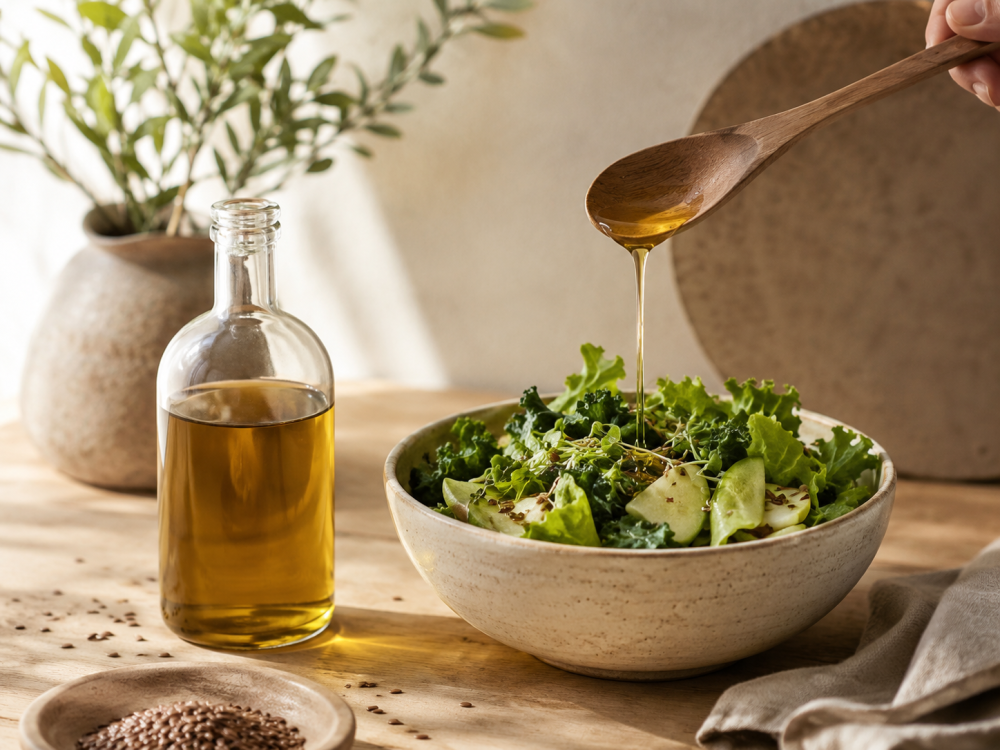 Lijnzaadolie gebruikt bij een salade