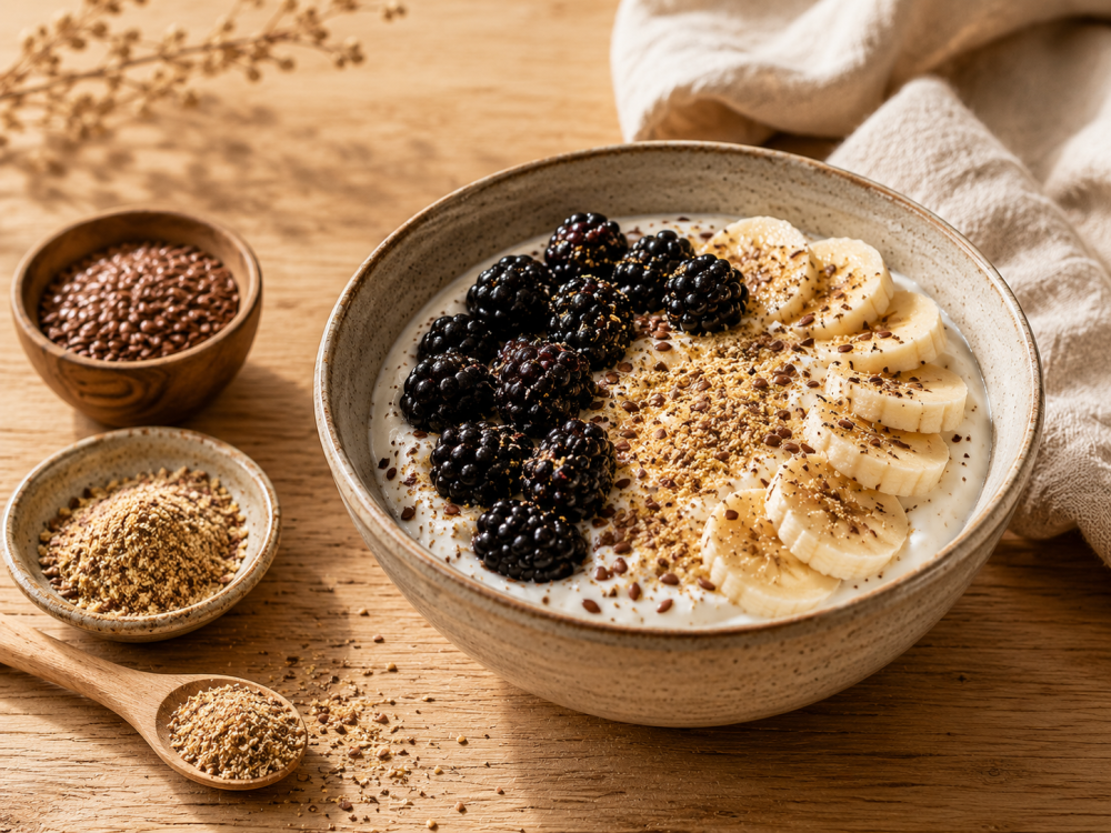 Lijnzaad bij yoghurt