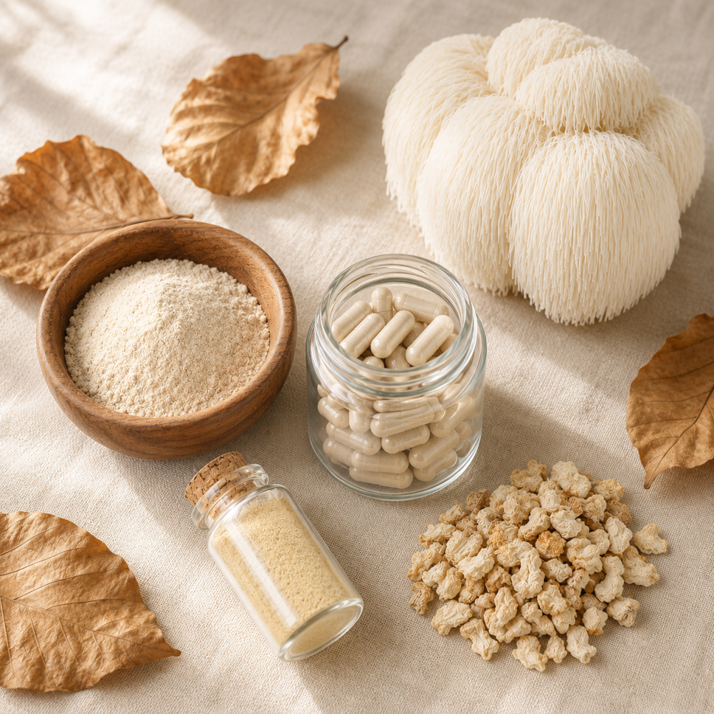 Biologische Lion's Mane (Hericium erinaceus, pruikzwam) - eetbare paddenstoel