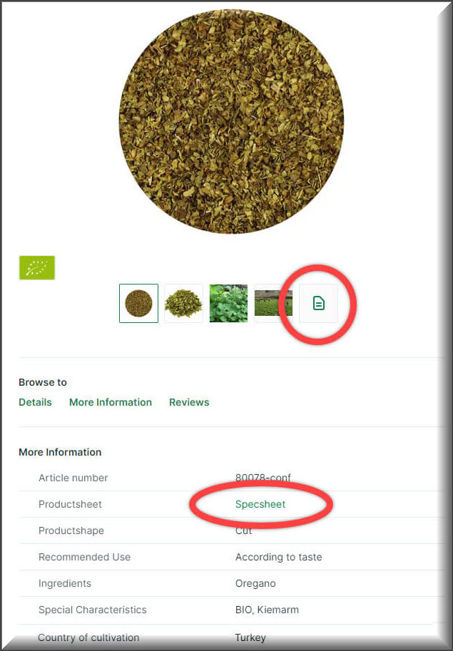 Section of a product page